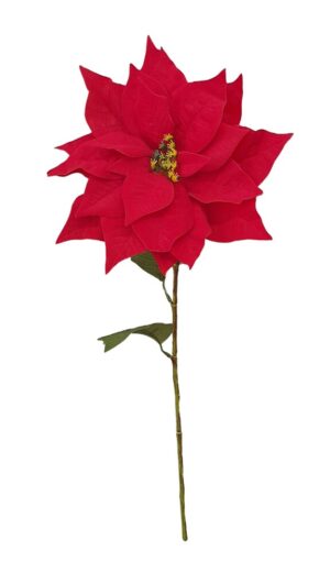 HASTE DE POINSETIA VELUDO C/ 3 FOLHAS
