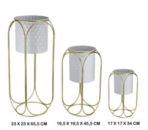 CJ 3 POTES BRANCOS COM BASE DOURADA