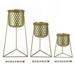 CJ 3 POTES DOURADOS C/ BASE TRIANGULAR