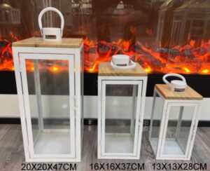 CONJ. 3 LANTERNAS RECTANGULARES C/ MADEIRA