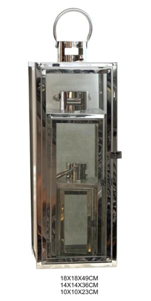 CONJ. 3 LANTERNAS RECTANGULARES PRATEADAS